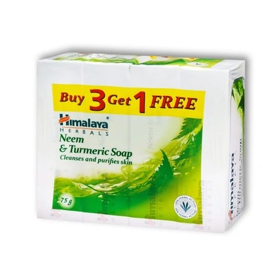 Himalaya Neem & Turmeric Bathing Soap, Cleanses & Purifies Skin,-75g x 4 (Buy 3 get 1 Free)
