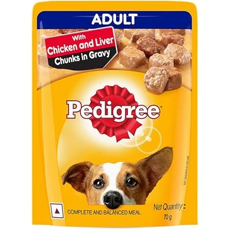 Pedigree Adult Wet Dog Food - Chicken & Liver Chunks In Gravy, 70 g Pouch